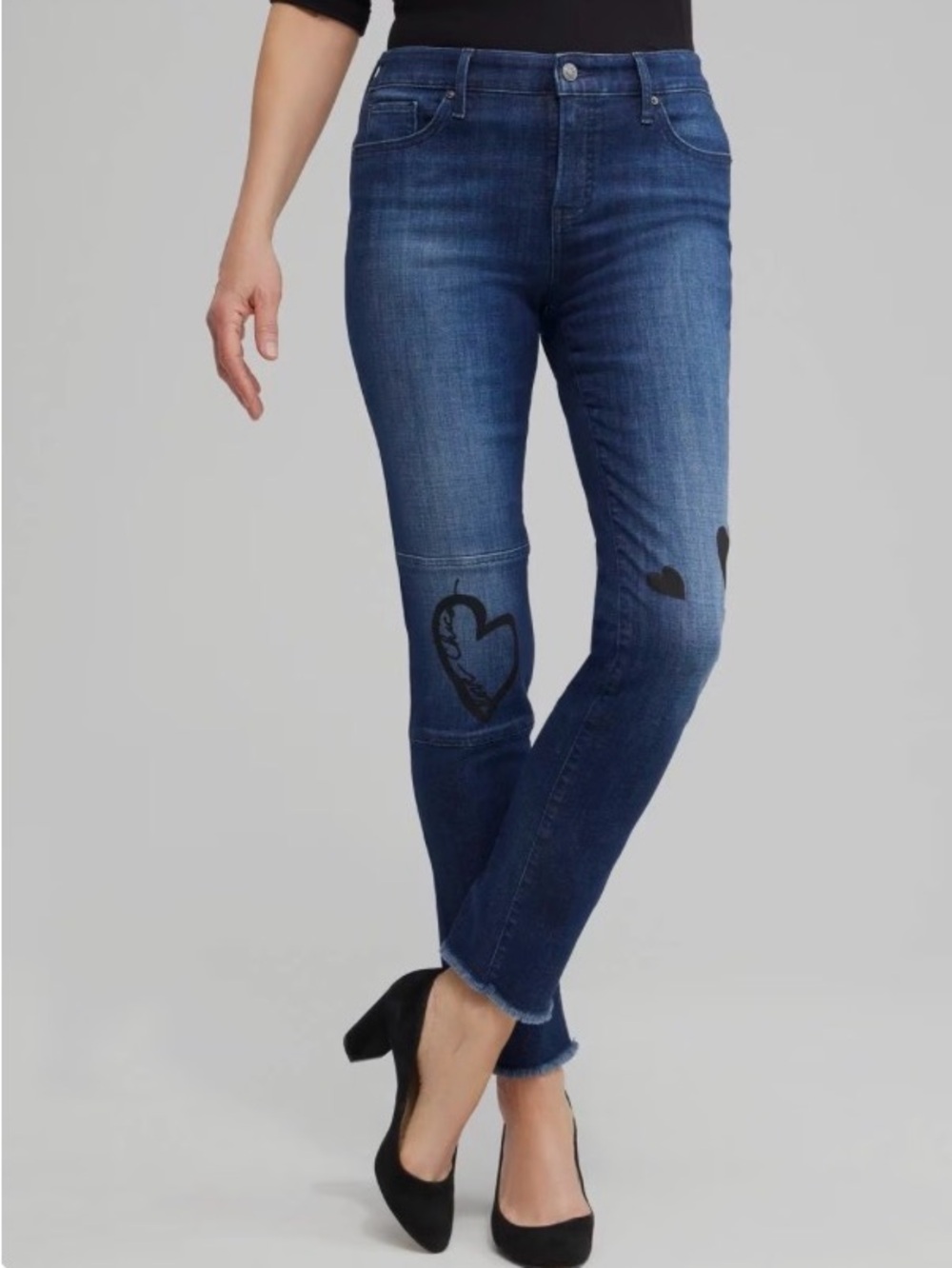 Chico’s Petite Girlfriend Heart Print Ankle Jeans, 14P